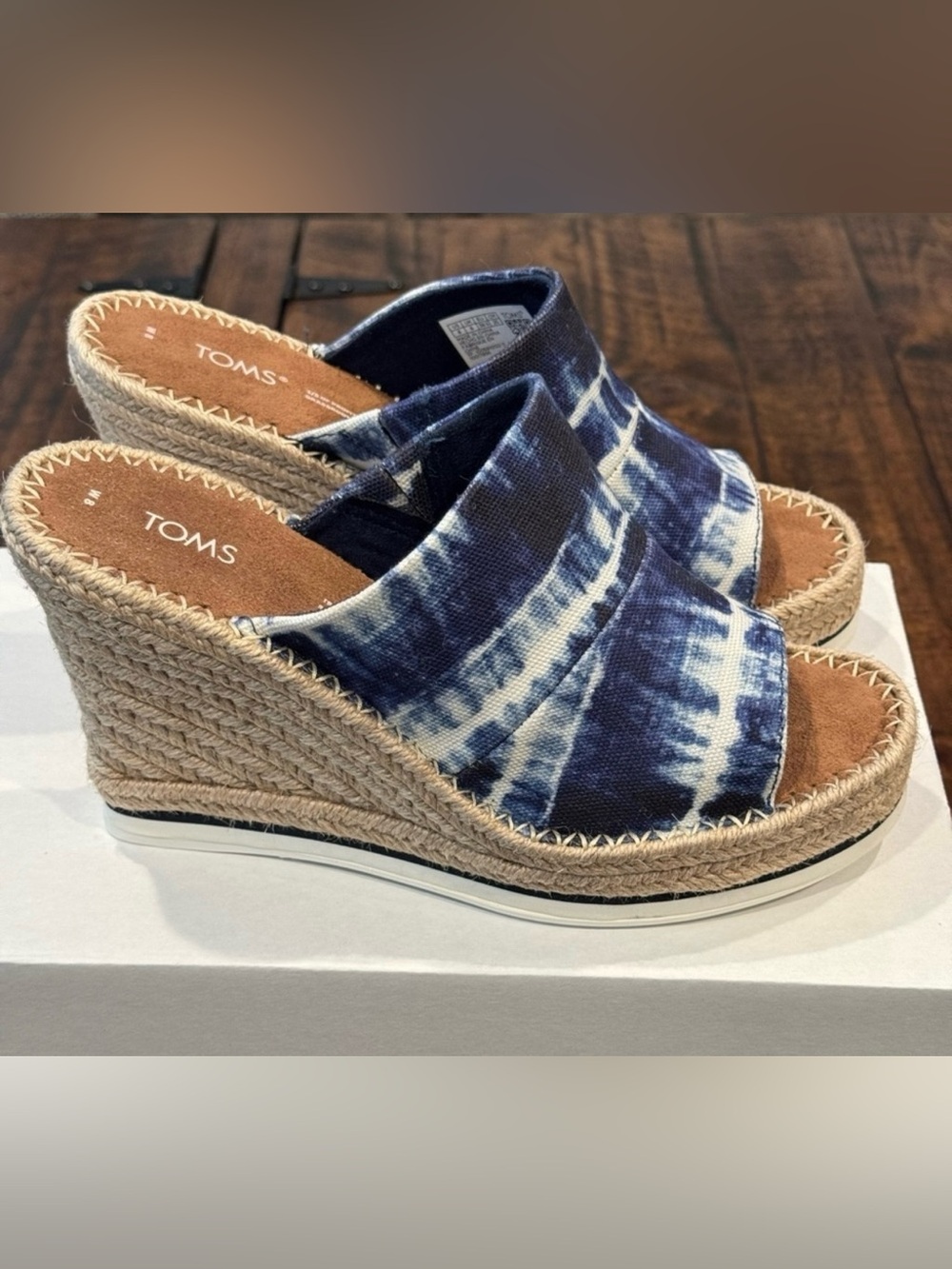 TOMS Blue Tie-Dye Monica Espadrille Wedge Sandals 7.5